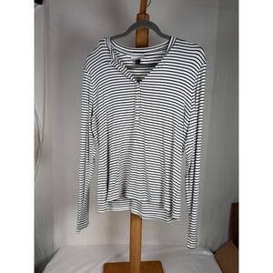 Universal Thread Womens XL Black White Striped Long Sleeve Henley Ribbed Top NWT